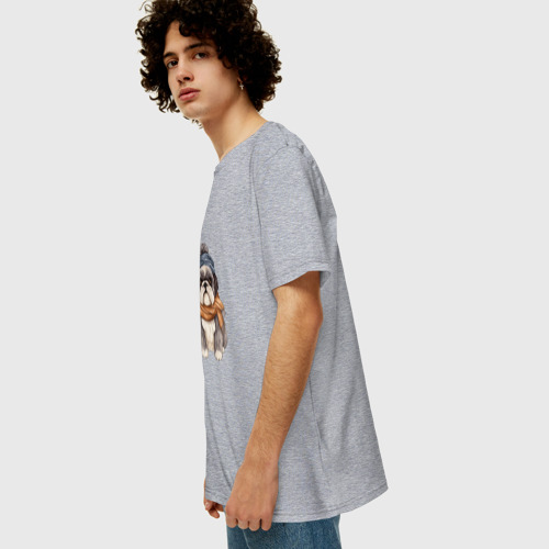 Мужская футболка хлопок Oversize с принтом Лучший друг - ши-тцу, вид сбоку #3