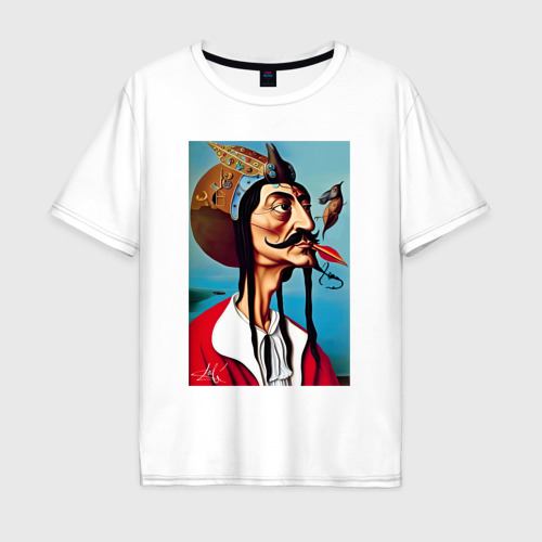 Мужская футболка из хлопка оверсайз с принтом Портрет Сальвадора Дали - нейросеть, вид спереди №1