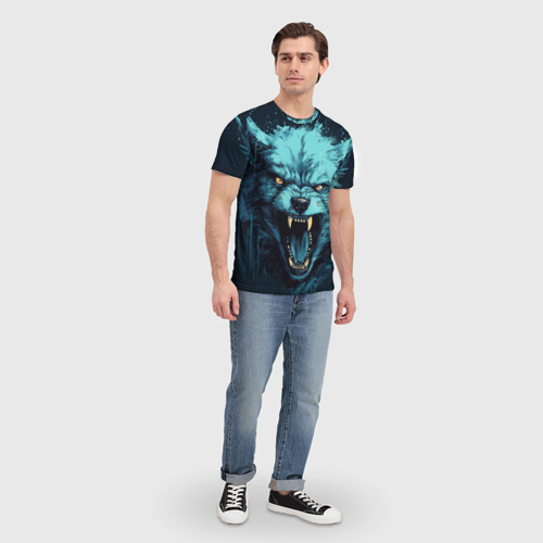 Мужская футболка 3D Синий волк арт, цвет 3D печать - фото 5