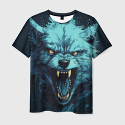 Мужская футболка 3D Синий волк арт