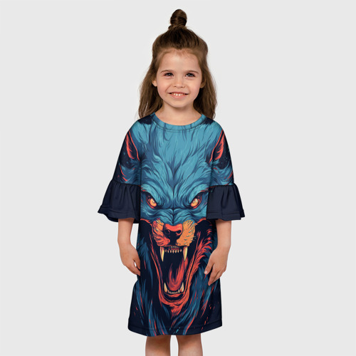 Детское платье 3D с принтом Art blue wolf, вид сбоку #3