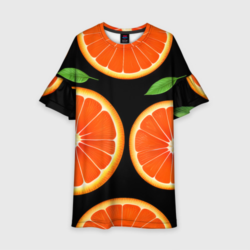 Детское платье 3D с принтом Апельсины в разрезе, вид спереди #2