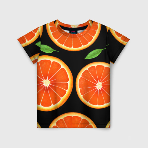 Детская футболка 3D с принтом Апельсины в разрезе, вид спереди #2