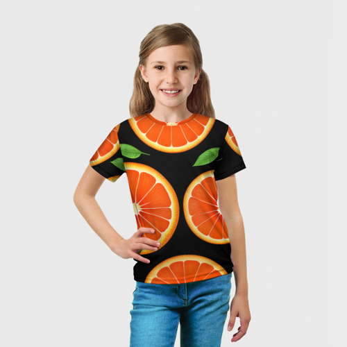 Детская футболка 3D с принтом Апельсины в разрезе, вид сбоку #3