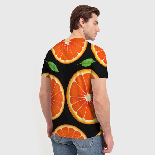 Мужская футболка 3D с принтом Апельсины в разрезе, вид сзади #2