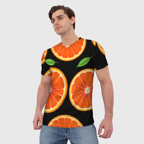 Мужская футболка 3D с принтом Апельсины в разрезе, фото на моделе #1