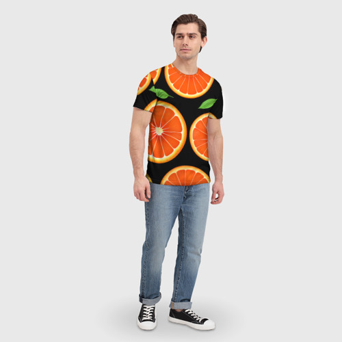 Мужская футболка 3D с принтом Апельсины в разрезе, вид сбоку #3