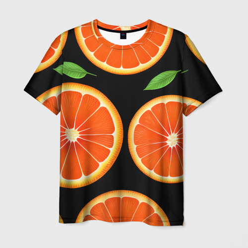 Мужская футболка 3D с принтом Апельсины в разрезе, вид спереди #2