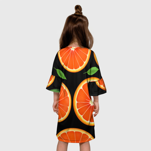 Детское платье 3D с принтом Апельсины в разрезе, вид сзади #2