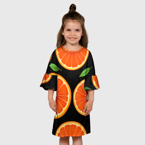 Детское платье 3D с принтом Апельсины в разрезе, вид сбоку #3