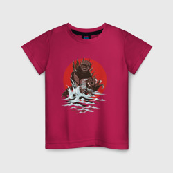 Детская футболка хлопок Годзилла и волны