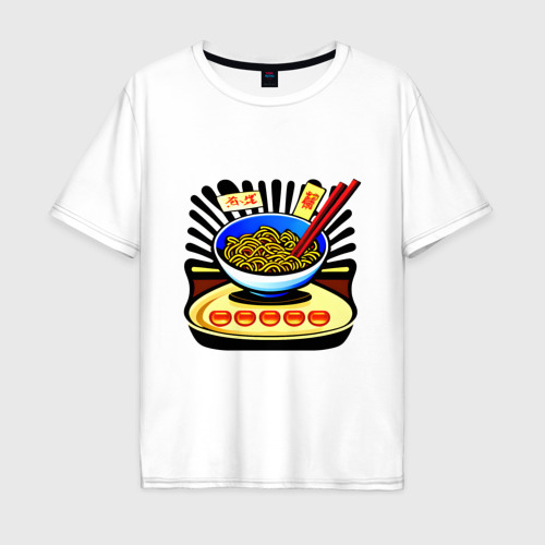 Мужская футболка хлопок Oversize с принтом Японская лапша рамен, вид спереди #2