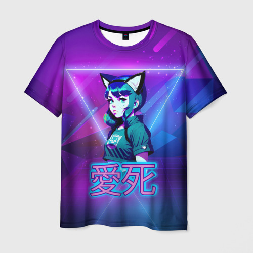 Мужская футболка 3D Неоновая девочка-кошка, цвет 3D печать