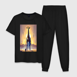 Мужская пижама хлопок Жираф в большом городе - фантазия - Нью-Йорк