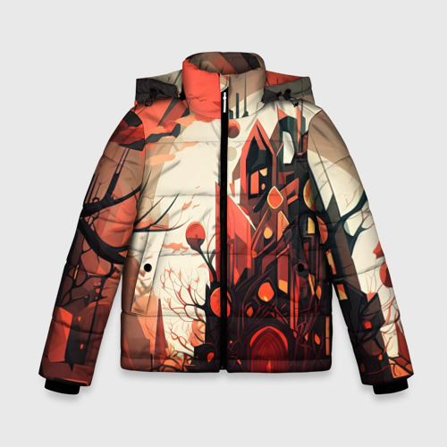 Зимняя куртка для мальчиков 3D с принтом Красный город, вид спереди #2