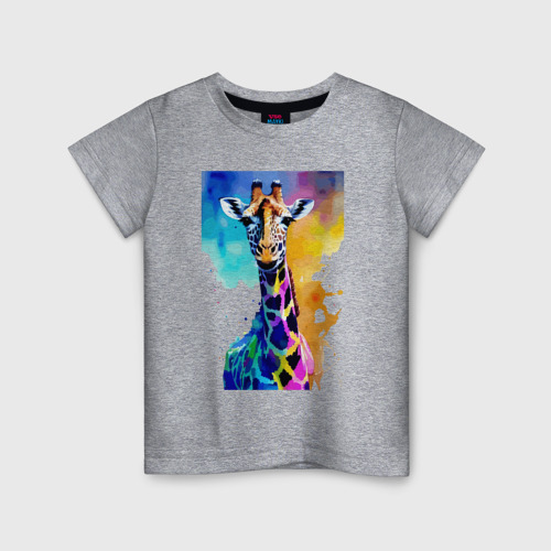 Детская футболка хлопок с принтом Маленький жирафёнок - Африка - акварель, вид спереди #2