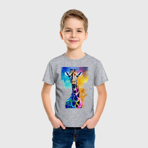 Детская футболка хлопок с принтом Маленький жирафёнок - Африка - акварель, фото на моделе #1