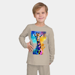 Детская пижама с лонгсливом хлопок Маленький жирафёнок - Африка - акварель - фото 2