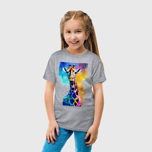 Детская футболка хлопок с принтом Маленький жирафёнок - Африка - акварель, вид сбоку #3