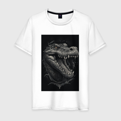 Мужская футболка из хлопка с принтом Крокодил стиль тату, вид спереди №1