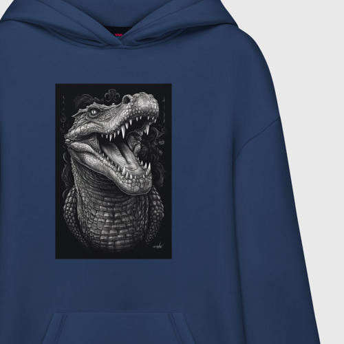 Худи SuperOversize хлопок Крокодил Острые зубы, цвет темно-синий - фото 3