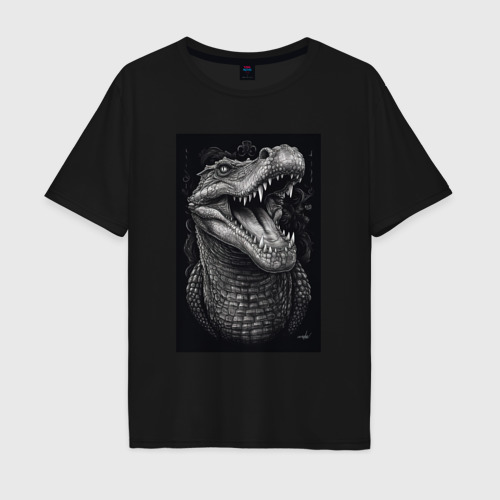 Мужская футболка хлопок Oversize с принтом Крокодил острые зубы, вид спереди #2