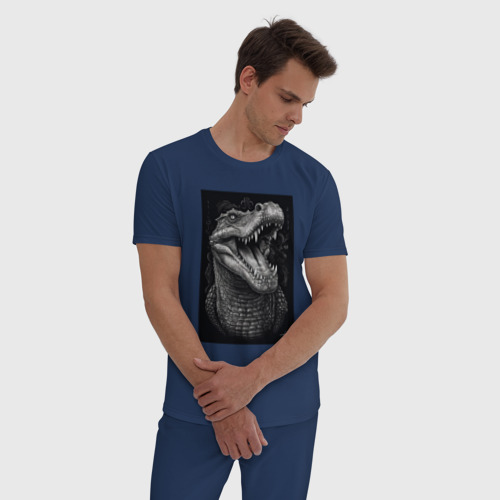Мужская пижама хлопок Крокодил Острые зубы, цвет темно-синий - фото 3