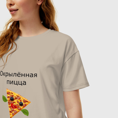 Женская футболка хлопок Oversize Окрылённая пицца, цвет миндальный - фото 3