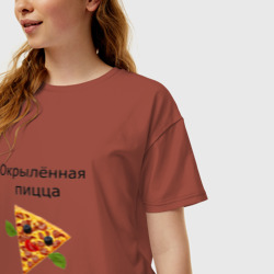 Женская футболка хлопок Oversize Окрылённая пицца - фото 2