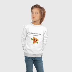 Свитшот с принтом Окрылённая пицца для ребенка, вид на модели спереди №3. Цвет основы: белый