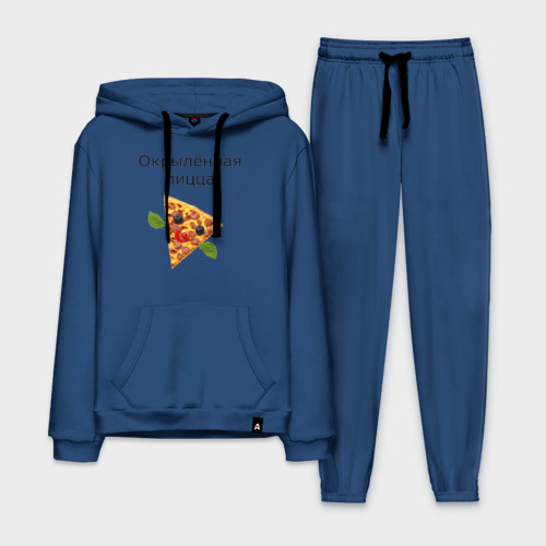 Мужской костюм хлопок с толстовкой Окрылённая пицца, цвет темно-синий