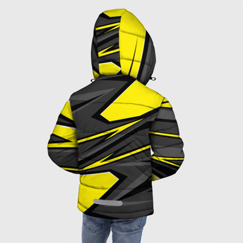 Зимняя куртка для мальчиков 3D с принтом Renault - желтый, вид сзади #2