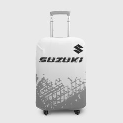 Чехол для чемодана 3D Suzuki Speed на светлом фоне со следами шин: символ сверху