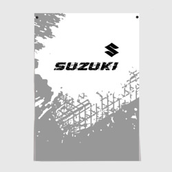Постер Suzuki Speed на светлом фоне со следами шин: символ сверху