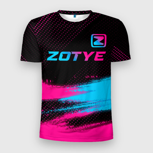 Мужская футболка 3D Slim с принтом Zotye - neon gradient: символ сверху, вид спереди #2