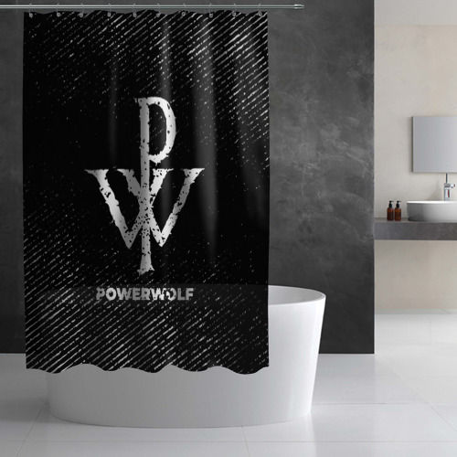 Штора 3D для ванной Powerwolf с потертостями на темном фоне - фото 2