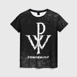 Женская футболка 3D Powerwolf с потертостями на темном фоне