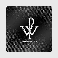 Магнит виниловый Квадрат Powerwolf с потертостями на темном фоне