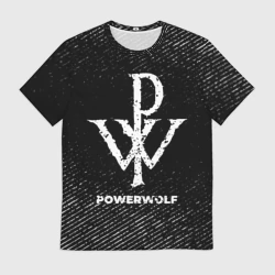 Мужская футболка 3D Powerwolf с потертостями на темном фоне