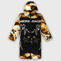 Мужской дождевик 3D Nickelback рок кот и огонь