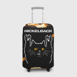 Чехол для чемодана 3D Nickelback рок кот и огонь