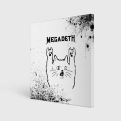 Холст квадратный Megadeth рок кот на светлом фоне