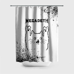 Штора 3D для ванной Megadeth рок кот на светлом фоне