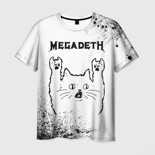 Мужская футболка с принтом Megadeth рок кот на светлом фоне, вид спереди №1