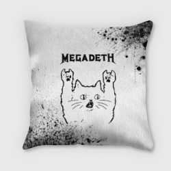 Подушка 3D Megadeth рок кот на светлом фоне