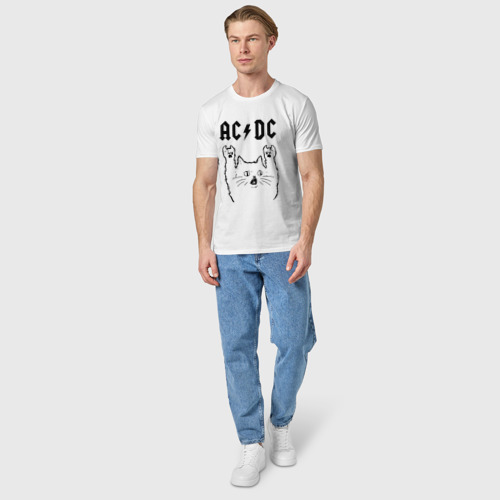 Мужская футболка хлопок с принтом AC DC - rock cat, вид сбоку #3