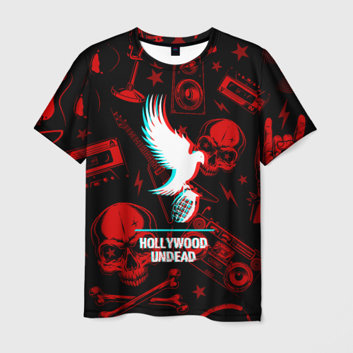 Мужская футболка 3D Hollywood Undead rock glitch, цвет 3D печать