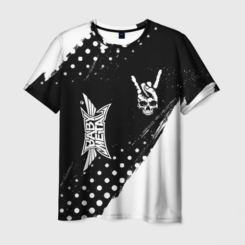 Мужская футболка с принтом Babymetal и рок символ на темном фоне, вид спереди №1