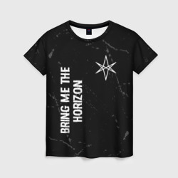 Женская футболка 3D Bring Me the Horizon glitch на темном фоне: надпись, символ