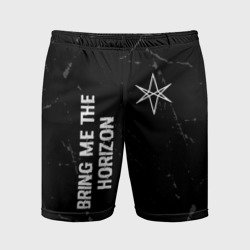 Мужские шорты спортивные Bring Me the Horizon glitch на темном фоне: надпись, символ